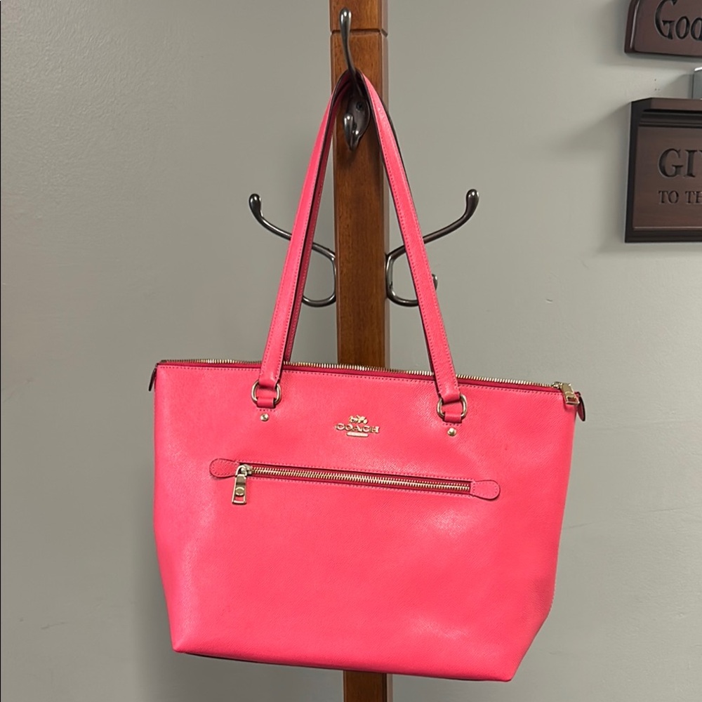 Coach Hot Pink Leather Tote with Gold Hardware